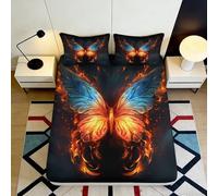 3D Printed Fiery Butterfly Fitted Sheet Microfiber Soft Breathable Blue Orange Artistic Mattress Cover for Bedroom Decor 90x200x25cm