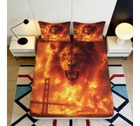 3D Printed Fiery Lion Fitted Sheet Microfiber Soft Durable Roaring Lion Bed Sheet for Bedroom Dormitory Guest Room Mattress Cover Fire Decor 90x200x25cm