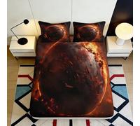 3D Printed Fiery Planet Fitted Sheet Microfiber Soft Breathable Burning Earth Mattress Cover for Bedroom Dorm Decor 90x200x25cm