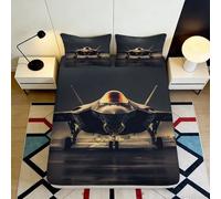 3D Printed Fighter Jet Fitted Sheet, Microfiber Bed Cover, Non-slip, Home