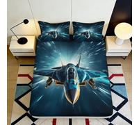 3D Printed Fighter Jet Fitted Sheet, Microfiber Bed Cover, Non-slip Home