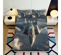 3D Printed Fighter Jet Fitted Sheet, Microfiber Bed Cover, Non-slip, Home
