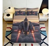 3D Printed Fighter Jet Fitted Sheet, Microfiber Bed Cover, Non-slip, Home