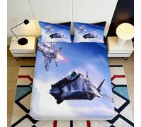 3D Printed Fighter Jet Fitted Sheet, Microfiber Bed Cover, Non-Slip Home
