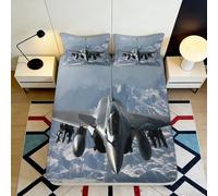 3D Printed Fighter Jet Fitted Sheet, Microfiber Bed Cover, Non-slip, Home