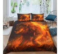 3D Printed Fire lion art Quilt Cover Polyester Mythical beast illust Bedding Cover Hypoallergenic Lightweight Quick Drying Wrinkle Free Machine Washable for Home Daily Use Super king（260x220cm）