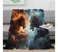 3D Printed Fire lion battle Sofa Throw Microfiber Warm Soft Bedding Lightweight Fantasy mythical beast Warm Blanket Breathable All Season for Homeowners Renters Adults 70×80inch(180x200cm)