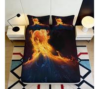 3D Printed Fire Phoenix Fitted Sheet Microfiber Soft Breathable Flame Art Mattress Cover for Bedroom Guest Room Decor 90x200x25cm