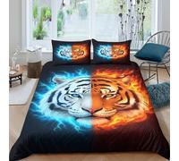 3D Printed Fire tiger Duvet Cover Breathable Fabric mythical beast art Bed Cover Quick Drying Wrinkle Free for Housewarming Gift New Home Bedroom Use King（220x240cm）