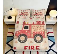 3D Printed Fire Truck Fitted Sheet Microfiber Soft Breathable Fire Engine Bed Cover for Bedroom Dorm Protection Decor 90x200x25cm