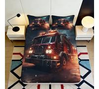 3D Printed Fire Truck Fitted Sheet Microfiber Soft Breathable Night City Bed Cover for Bedroom Dorm Mattress Decor 90x200x25cm