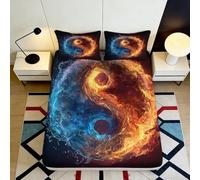 3D Printed Fire Water Yin Yang Fitted Sheet Microfiber Soft Bed Cover Bedroom Decor Anti-Slip Machine Washable 90x200x25cm