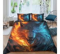 3D Printed Fire wolf art Comforter Cover Brushed Microfiber Fantasy beast illustration Bed Cover Hypoallergenic Stain Resistant Quick Drying Easy Care for Home Family Use King（220x240cm）