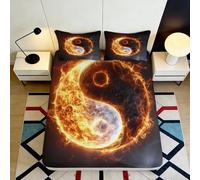 3D Printed Fire Yin Yang Fitted Sheet Microfiber Black Orange Bed Cover for Bedroom Dorm Mattress Protector Decor 90x200x25cm