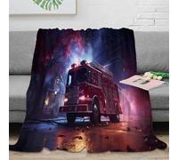 3D Printed firetruck-night-scene Bedding Blanket Microfiber Soft Warm Bedding Breathable urban-emergency Bed Throw Compact Portable for Campers Travellers Students Young Adults 50x60inch(127x152cm)