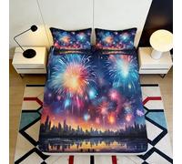 3D Printed Fireworks Night View Fitted Sheet Microfiber Deep Pocket Non-Slip Bedroom Bedding Fireworks Mattress Fitted Cover Washable Full Wrap 120x200x25cm