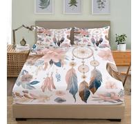 3D Printed Fitted Sheet 4ft Small Double 48x75 inch Deep Pocket 12 inch Romantic Bohemia Soft Microfibre Bedding White Breathable Fitted bed sheet Suitable for Boys and Girls
