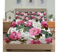 3D Printed Fitted Sheet 4ft Small Double 48x75 inch Deep Pocket 12 inch Romantic Rose Florals Soft Microfibre Bedding White Breathable Fitted bed sheet Suitable for Boys and Girls