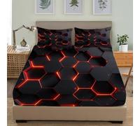 3D Printed Fitted Sheet 4ft Small Double 48x75 inch Deep Pocket 12 inch Three-Dimensional Honeycomb Geometry Soft Microfibre Bedding Black Breathable Fitted bed sheet Suitable for Boys and Girls
