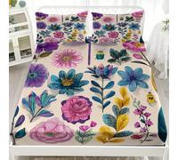 3D Printed Fitted Sheet 4ft Small Double 48x75 inch - Deep Pockets 12 inch Colorful Plants And Florals Fitted Sheets Microfiber Soft Fade Resistant Breathable Multicolor Bedding Sets for Bedroom Decor