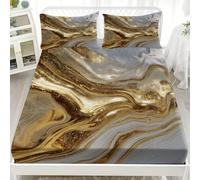 3D Printed Fitted Sheet 4ft Small Double 48x75 inch - Deep Pockets 12 inch Luxurious Golden Fluid Fitted Sheets Microfiber Soft Fade Resistant Breathable White Bedding Sets for Bedroom Decor