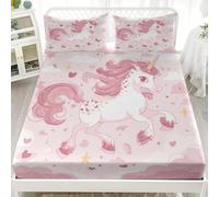 3D Printed Fitted Sheet 4ft Small Double 48x75 inch - Deep Pockets 12 inch Pink Fitted Sheets Microfiber Soft Fade Resistant Breathable Fantasy Cartoon Unicorn Bedding Sets for Bedroom Decor