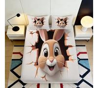 3D Printed Fitted Sheet Bunny Cartoon, Microfiber soft touch, anti-slip, easy care, apartment bedding, bed cover for bedroom decor, guest room, beige 90x200x25cm