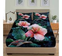 3D Printed Fitted Sheet Double 54x75 inch Deep Pocket 12 inch Plants Florals Animals Sea Turtles Fitted Bed Sheet - Shrinkage and Fade Resistant Fantasy Style Bedding Sets for Children Adults
