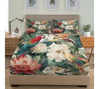 3D Printed Fitted Sheet Double 54x75 inch Deep Pocket 12 inch Watercolor Parrot Florals Soft Microfibre Bedding Multicolor Breathable Fitted bed sheet Suitable for Boys and Girls