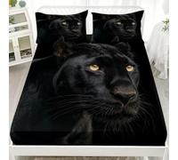 3D Printed Fitted Sheet Double 54x75 inch - Deep Pockets 12 inch Animal Black Panther Texture Fitted Sheets Microfiber Soft Fade Resistant Breathable Black Bedding Sets for Bedroom Decor
