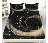 3D Printed Fitted Sheet King 60x80 inch - Deep Pockets 12 inch Abstract Space Swirl Fitted Sheets Microfiber Soft Fade Resistant Breathable Black Bedding Sets for Bedroom Decor