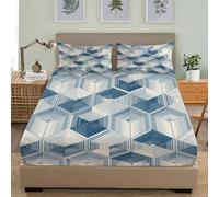 3D Printed Fitted Sheet King 60x80 inch - Deep Pockets 12 inch Solid Space Geometry Fitted Sheets Microfiber Soft Fade Resistant Breathable Light Bedding Sets for Bedroom Decor