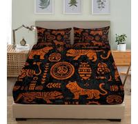 3D Printed Fitted Sheet Single 36x75 inch Deep Pocket 12 inch Retro Animal Totems Soft Microfibre Bedding Black Breathable Fitted bed sheet Suitable for Boys and Girls