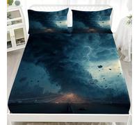 3D Printed Fitted Sheet Single 36x75 inch - Deep Pockets 12 inch Highway Tornado Lightning Fitted Sheets Microfiber Soft Fade Resistant Breathable Grey Bedding Sets for Bedroom Decor