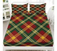 3D Printed Fitted Sheet Single 36x75 inch - Deep Pockets 12 inch Retro Plaid Pattern Fitted Sheets Microfiber Soft Fade Resistant Breathable Red Bedding Sets for Bedroom Decor