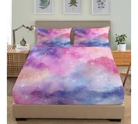 3D Printed Fitted Sheet Super King 72x80 inch Deep Pocket 12 inch Dreamy Watercolor Stars Soft Microfibre Bedding Colorful Breathable Fitted bed sheet Suitable for Boys and Girls