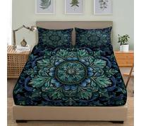 3D Printed Fitted Sheet Super King 72x80 inch Deep Pocket 12 inch Gorgeous Mandala Soft Microfibre Bedding Blue-Green Breathable Fitted bed sheet Suitable for Boys and Girls