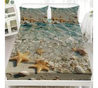 3D Printed Fitted Sheet Super King 72x80 inch - Deep Pockets 12 inch Shallow Sea Creatures Fitted Sheets Microfiber Soft Fade Resistant Breathable Light Green Bedding Sets for Bedroom Decor