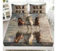 3D Printed Fitted Sheet Super King 72x80 inch - Deep Pockets 12 inch White Fitted Sheets Microfiber Soft Fade Resistant Breathable Fantasy Animal Horse Bedding Sets for Bedroom Decor