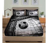 3D Printed Fitted Sheet With 2 Pillowcases, Football Shooting Theme Bedding Set 30Cm Deep Pockets 60x80 inch For King Size Sheets Black And White Microfiber Soft Fade Resistant Bedroom 3 Piece