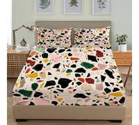 3D Printed Fitted Sheet With 2 Pillowcases, Marble Abstract Pattern Bedding Set 30Cm Deep Pockets 72x80 inch For Super King Size Sheets Colorful Microfiber Soft Fade Resistant Bedroom 3 Piece