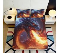 3D Printed Flame Dragon Fitted Sheet Microfiber Deep Pocket Non-Slip Bedding Flame Dragon Mattress Fitted Cover for Bedroom Student 200x200x25cm