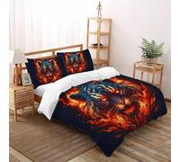 3D Printed Flame Tiger Quilt Cover Wild Land Animal Bedding Set 3 Pieces Soft Microfiber with Pillowcases,Hidden Zipper for Boys And Girls Super King（260x220cm） Room Decor
