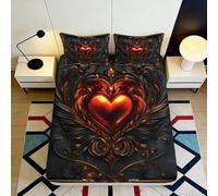 3D Printed Flaming Heart Fitted Sheet Microfiber Soft Anti-Slip Gothic Pattern Mattress Cover Bedroom Decor 90x200x25cm