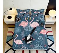 3D Printed Flamingo Fitted Sheet Microfiber Deep Pocket Elastic Hem Non-Slip Bedroom Bedding Flamingo Mattress Fitted Cover Washable 200x200x25cm