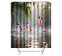 3D Printed Flamingo Seaside Tropical Plants Shower Curtain 200x200 cm Mould Proof Resistant Polyester Fabric Waterproof Bath Curtains for Shower with 12 rings for Bathroom Decoration