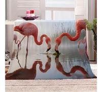 3D Printed Flamingos Foraging In The Water Flannel Fleece Blanket （270GSM） Animal Super Cozy 220x240 cm Queen Size Fade Resistant Home Decor Gift - Machine Washable