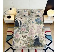 3D Printed Floral Badger Fitted Sheet Microfiber Soft Breathable Butterfly Bed Cover for Bedroom Dormitory Guest Room Mattress Protection Decor 120x200x25cm