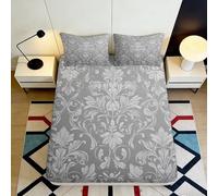 3D Printed Floral Damask Fitted Sheet Microfiber Soft Grey Elegant Paisley Bed Cover for Bedroom Guest Room Decor 90x200x25cm