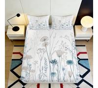 3D Printed Floral Fitted Sheet Deep Pocket Microfiber Bedroom Bedding, Non-slip All-around Floral Mattress Fitted Cover, Washable for Home 160x200x25cm